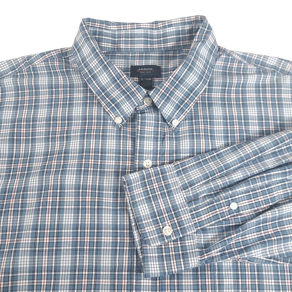 Arrow USA 1851 Men's Size XXL Plaid Button-Down Collared‎ Shirt Long Sleeve